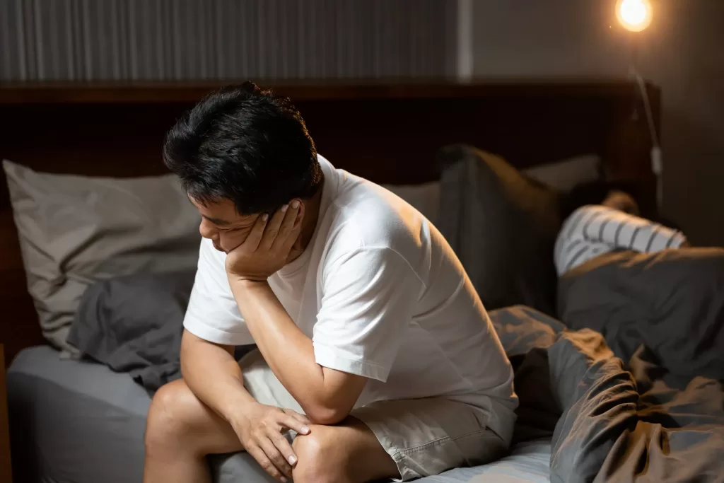 Stressed middle aged man experiencing delayed ejaculation